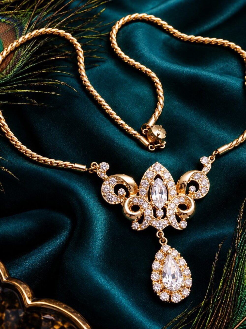 1950s Signed CORO Pegasus Formal Lavaliere Vintage Crystal Necklace